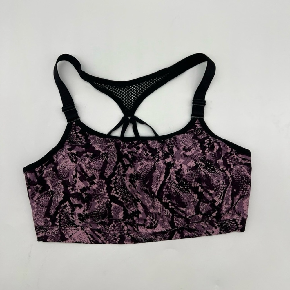Livi Active Lane Bryant Black and Pink Snakeskin Sports Bra with Racerback 1X